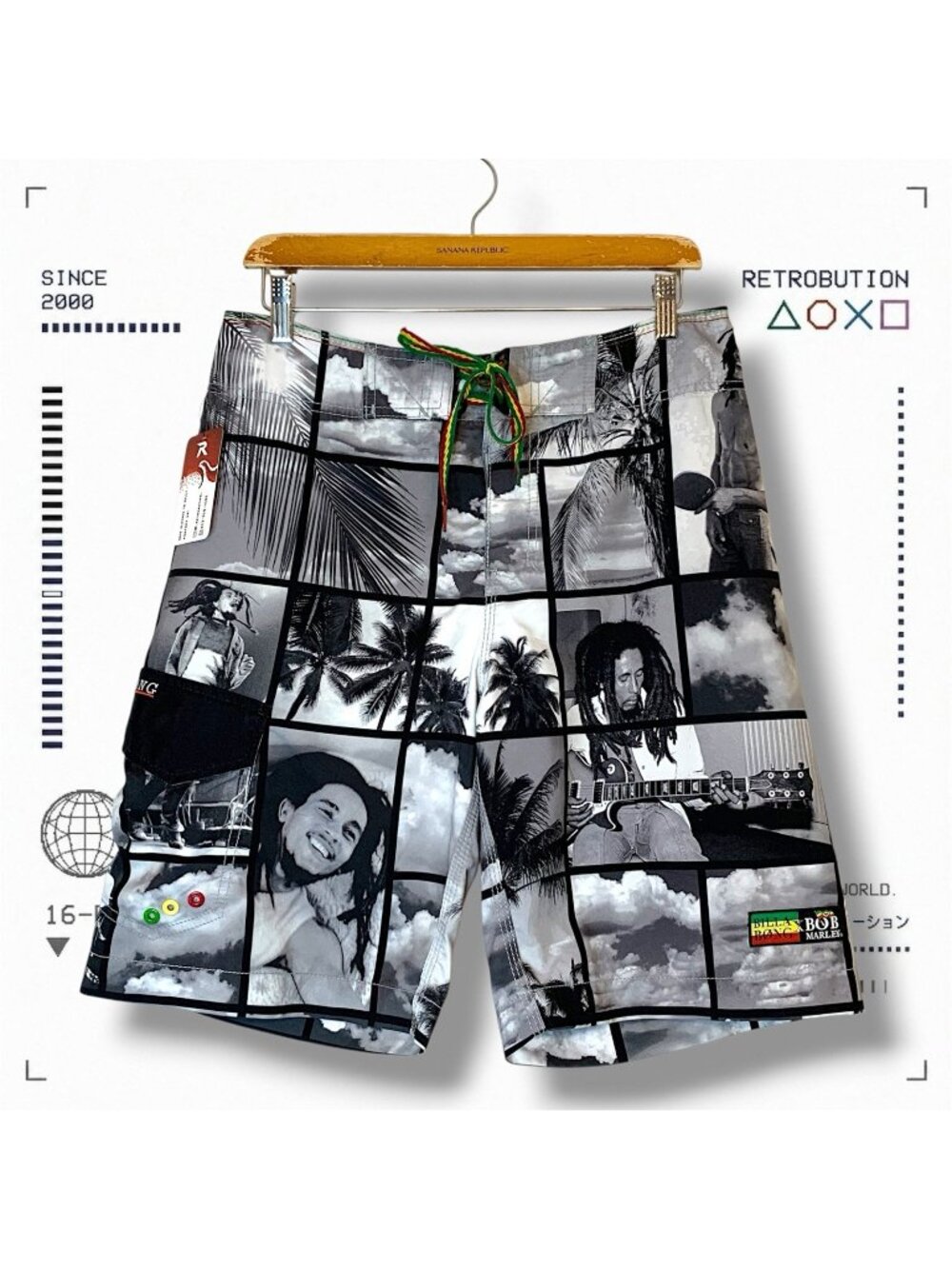 Y2K Billabong X Bob Marley Board Shorts Gray Size 32